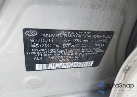 2017 Hyundai Elantra Se z USA, uszkodzony, nr VIN 5NPD74LF6HH040215